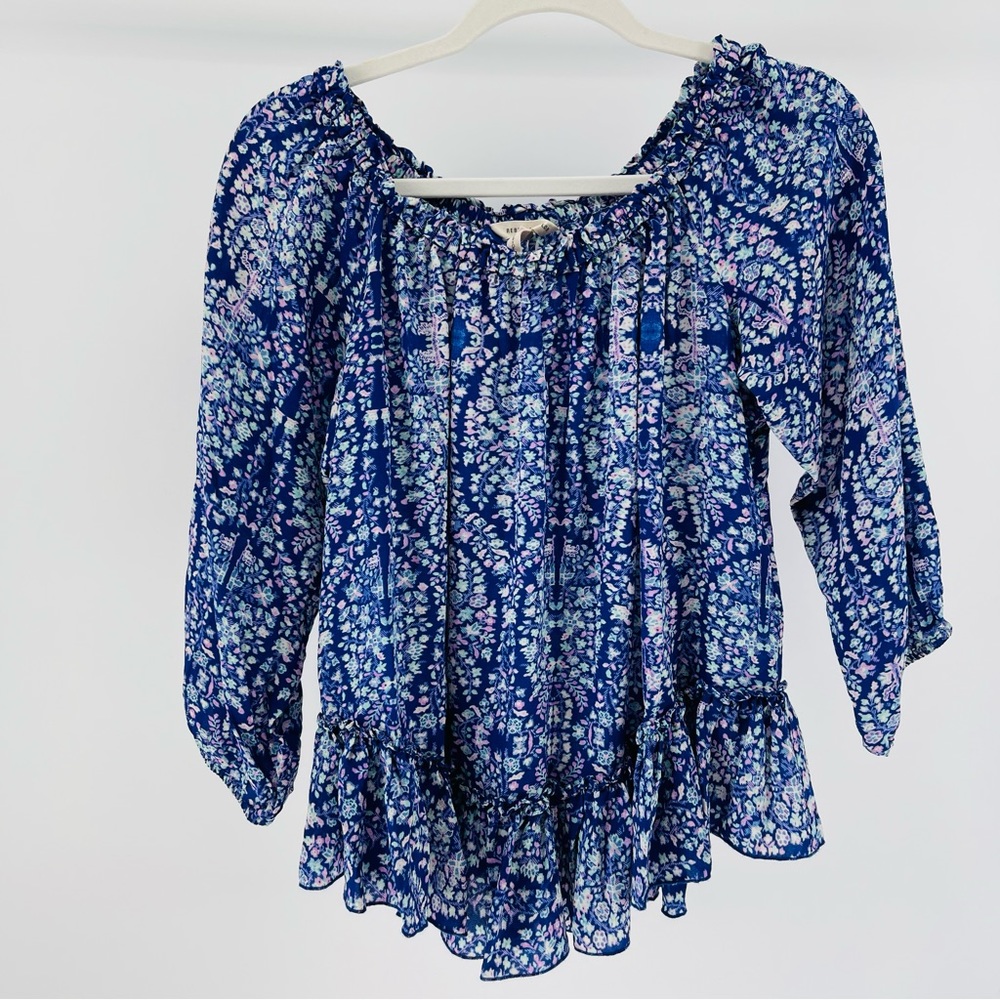 Rebecca Taylor 100% Silk Paisley Print Blouse, Indigo Floral, Women’s 6